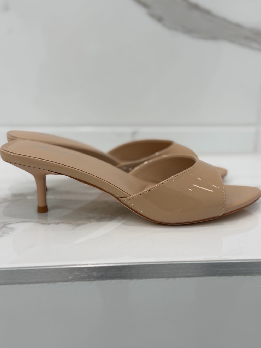 Nude Patent Leather Kitten Heels